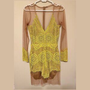 For Love and Lemons Yellow Lace Mini Dress